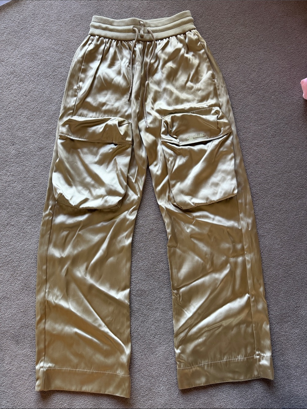 Off-White Women’s Gold Duchesse Satin Wide-Leg Cargo Pants